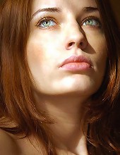 Confident redhead with pale complexion, pink puffy nipples and inviting aura.